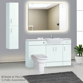 1500mm Set With Gloss White Worktop, BTW WC And Cistern, 1TH S/R Basin - Vivo Gloss Ivory