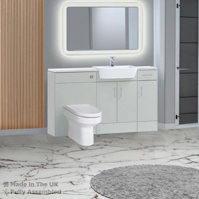 1500mm Set With Gloss White Worktop, BTW WC And Cistern, 1TH S/R Basin - Vivo Gloss Light Grey Price Comparisons | Compare The Build