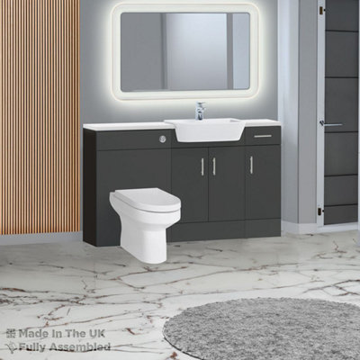 1500mm Set With Gloss White Worktop, BTW WC And Cistern, 1TH S/R Basin - Vivo Matt Anthracite Price Comparisons | Compare The Build