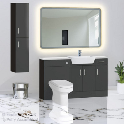 1500mm Set With Gloss White Worktop, BTW WC And Cistern, 1TH S/R Basin - Vivo Matt Anthracite Price Comparisons | Compare The Build