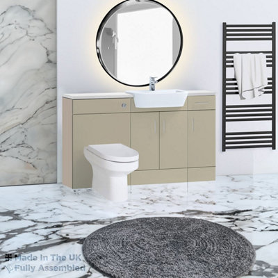 1500mm Set With Gloss White Worktop, BTW WC And Cistern, 1TH S/R Basin - Vivo Matt Cashmere Price Comparisons | Compare The Build
