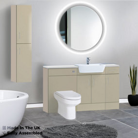 1500mm Set With Gloss White Worktop, BTW WC And Cistern, 1TH S/R Basin - Vivo Matt Cashmere