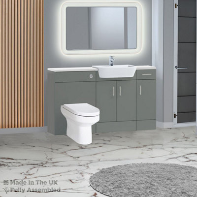1500mm Set With Gloss White Worktop, BTW WC And Cistern, 1TH S/R Basin - Vivo Matt Dust Grey Price Comparisons | Compare The Build