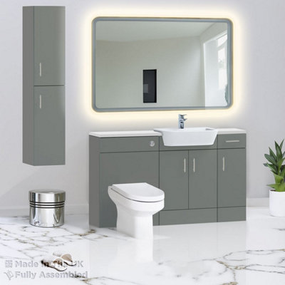1500mm Set With Gloss White Worktop, BTW WC And Cistern, 1TH S/R Basin - Vivo Matt Dust Grey Price Comparisons | Compare The Build