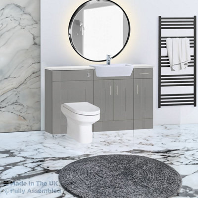 1500mm Set With Gloss White Worktop, No Sanitaryware Or Cistern - Cartmel Woodgrain Dust Grey Price Comparisons | Compare The Build