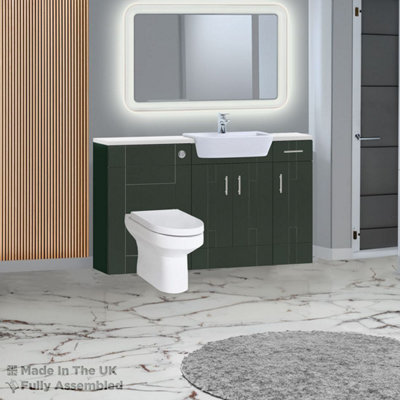 1500mm Set With Gloss White Worktop, No Sanitaryware Or Cistern - Cartmel Woodgrain Fir Green Price Comparisons | Compare The Build