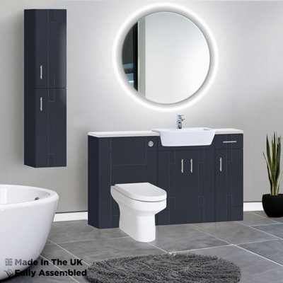 1500mm Set With Gloss White Worktop, No Sanitaryware Or Cistern - Cartmel Woodgrain Indigo Price Comparisons | Compare The Build