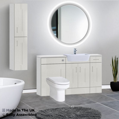 1500mm Set With Gloss White Worktop, No Sanitaryware Or Cistern - Cartmel Woodgrain Light Grey Price Comparisons | Compare The Build