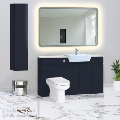 1500mm Set With Gloss White Worktop, No Sanitaryware Or Cistern - Lucente Matt Indigo Price Comparisons | Compare The Build