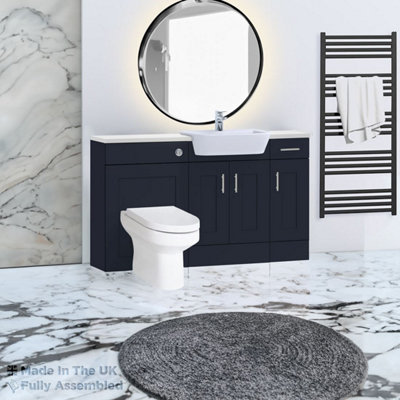 1500mm Set With Gloss White Worktop, No Sanitaryware Or Cistern - Oxford Matt Indigo Price Comparisons | Compare The Build