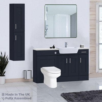 1500mm Set With Gloss White Worktop, No Sanitaryware Or Cistern - Oxford Matt Indigo Price Comparisons | Compare The Build