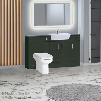 1500mm Set With Noir Gloss Worktop, BTW WC And Cistern, 1TH S/R Basin - Cambridge Solid Wood Fir Green Price Comparisons | Compare The Build