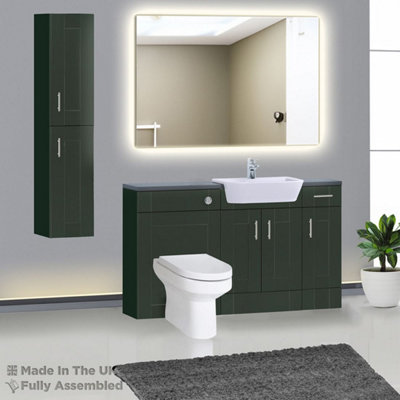 1500mm Set With Noir Gloss Worktop, BTW WC And Cistern, 1TH S/R Basin - Cambridge Solid Wood Fir Green Price Comparisons | Compare The Build