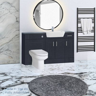 1500mm Set With Noir Gloss Worktop, BTW WC And Cistern, 1TH S/R Basin - Cambridge Solid Wood Indigo Price Comparisons | Compare The Build