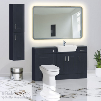 1500mm Set With Noir Gloss Worktop, BTW WC And Cistern, 1TH S/R Basin - Cambridge Solid Wood Indigo Price Comparisons | Compare The Build