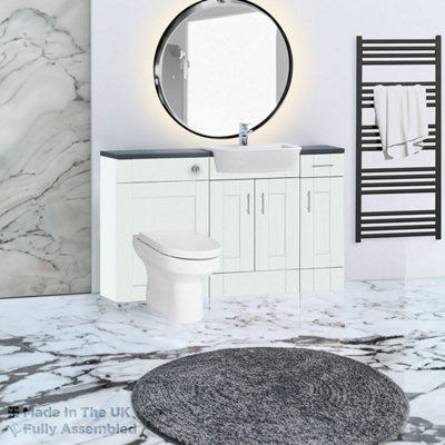 1500mm Set With Noir Gloss Worktop, BTW WC And Cistern, 1TH S/R Basin - Cambridge Solid Wood Ivory Price Comparisons | Compare The Build
