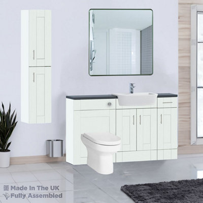 1500mm Set With Noir Gloss Worktop, BTW WC And Cistern, 1TH S/R Basin - Cambridge Solid Wood Ivory Price Comparisons | Compare The Build