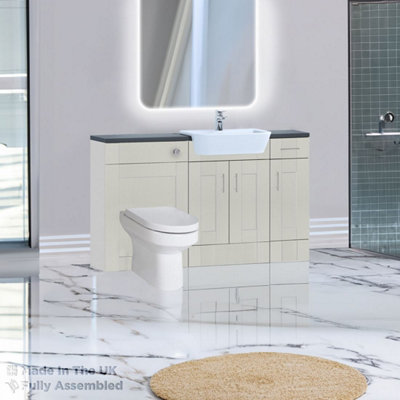 1500mm Set With Noir Gloss Worktop, BTW WC And Cistern, 1TH S/R Basin - Cambridge Solid Wood Light Grey Price Comparisons | Compare The Build