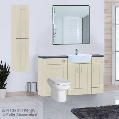 1500mm Set With Noir Gloss Worktop, BTW WC And Cistern, 1TH S/R Basin - Cambridge Solid Wood Mussel Price Comparisons | Compare The Build