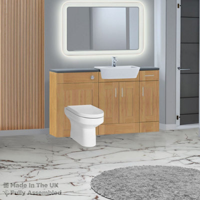 1500mm Set With Noir Gloss Worktop, BTW WC And Cistern, 1TH S/R Basin - Cambridge Solid Wood Natural Oak Price Comparisons | Compare The Build