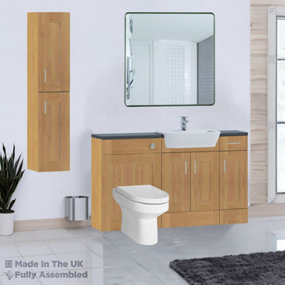 1500mm Set With Noir Gloss Worktop, BTW WC And Cistern, 1TH S/R Basin - Cambridge Solid Wood Natural Oak Price Comparisons | Compare The Build