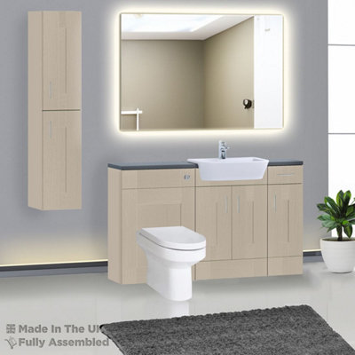 1500mm Set With Noir Gloss Worktop, BTW WC And Cistern, 1TH S/R Basin - Cartmel Woodgrain Cashmere Price Comparisons | Compare The Build