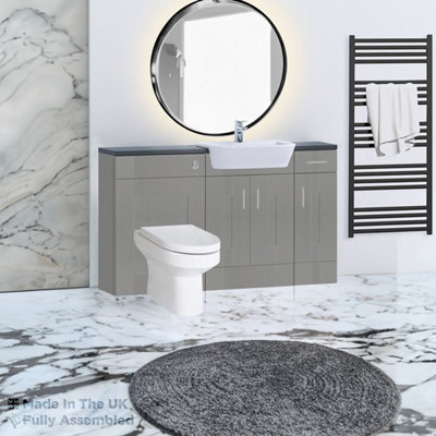 1500mm Set With Noir Gloss Worktop, BTW WC And Cistern, 1TH S/R Basin - Cartmel Woodgrain Dust Grey Price Comparisons | Compare The Build