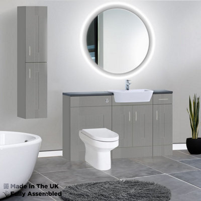 1500mm Set With Noir Gloss Worktop, BTW WC And Cistern, 1TH S/R Basin - Cartmel Woodgrain Dust Grey Price Comparisons | Compare The Build