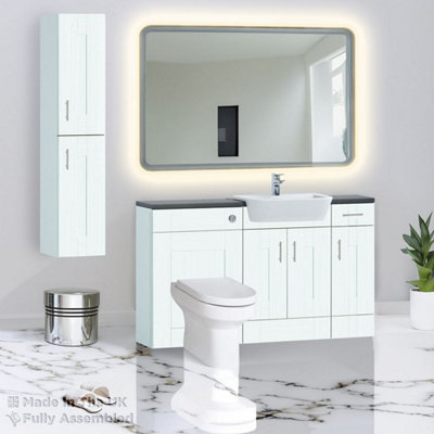 1500mm Set With Noir Gloss Worktop, BTW WC And Cistern, 1TH S/R Basin - Cartmel Woodgrain Ivory Price Comparisons | Compare The Build