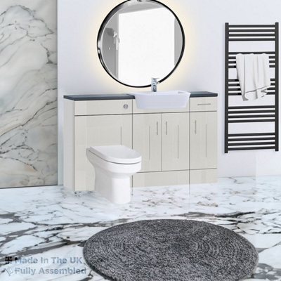 1500mm Set With Noir Gloss Worktop, BTW WC And Cistern, 1TH S/R Basin - Cartmel Woodgrain Light Grey Price Comparisons | Compare The Build