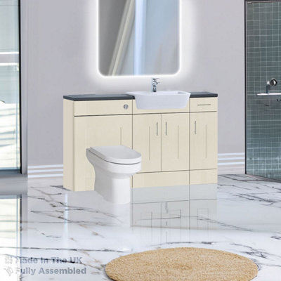 1500mm Set With Noir Gloss Worktop, BTW WC And Cistern, 1TH S/R Basin - Cartmel Woodgrain Mussel Price Comparisons | Compare The Build