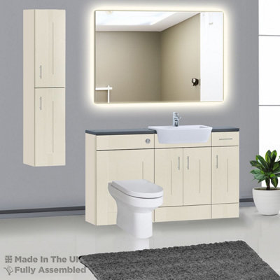 1500mm Set With Noir Gloss Worktop, BTW WC And Cistern, 1TH S/R Basin - Cartmel Woodgrain Mussel Price Comparisons | Compare The Build