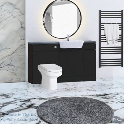 1500mm Set With Noir Gloss Worktop, BTW WC And Cistern, 1TH S/R Basin - Lucente Gloss Anthracite Price Comparisons | Compare The Build