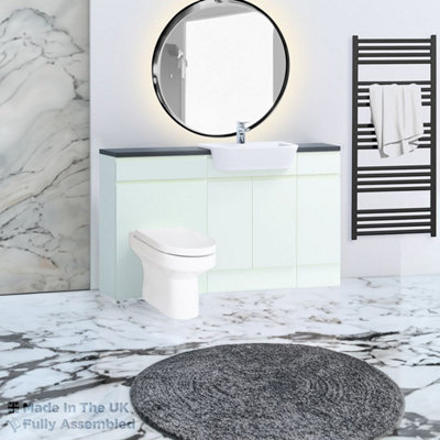 1500mm Set With Noir Gloss Worktop, BTW WC And Cistern, 1TH S/R Basin - Lucente Gloss Cream Price Comparisons | Compare The Build