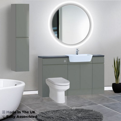 1500mm Set With Noir Gloss Worktop, BTW WC And Cistern, 1TH S/R Basin - Lucente Gloss Dust Grey Price Comparisons | Compare The Build