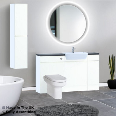 1500mm Set With Noir Gloss Worktop, BTW WC And Cistern, 1TH S/R Basin - Lucente Gloss White Price Comparisons | Compare The Build