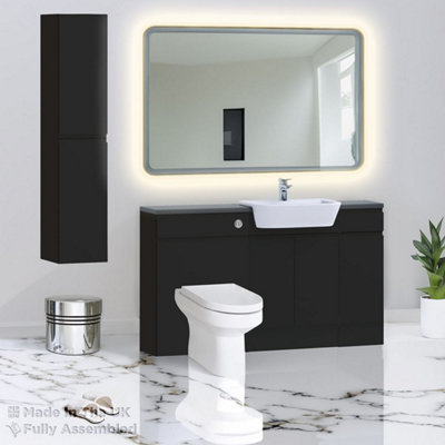 1500mm Set With Noir Gloss Worktop, BTW WC And Cistern, 1TH S/R Basin - Lucente Matt Anthracite Price Comparisons | Compare The Build