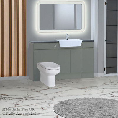 1500mm Set With Noir Gloss Worktop, BTW WC And Cistern, 1TH S/R Basin - Lucente Matt Dust Grey Price Comparisons | Compare The Build