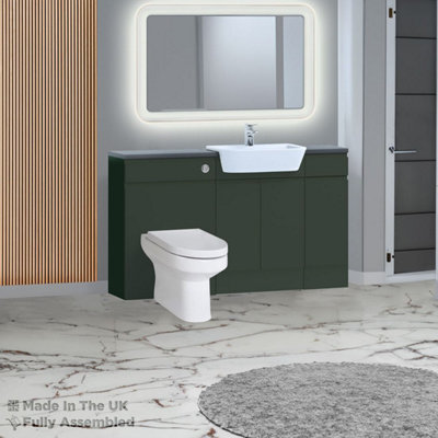 1500mm Set With Noir Gloss Worktop, BTW WC And Cistern, 1TH S/R Basin - Lucente Matt Fir Green Price Comparisons | Compare The Build