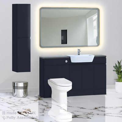 1500mm Set With Noir Gloss Worktop, BTW WC And Cistern, 1TH S/R Basin - Lucente Matt Indigo Price Comparisons | Compare The Build