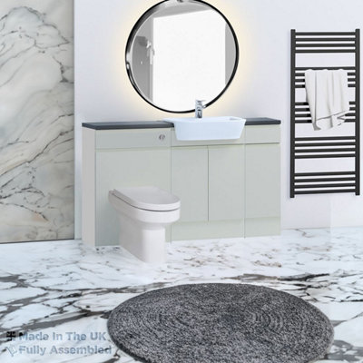 1500mm Set With Noir Gloss Worktop, BTW WC And Cistern, 1TH S/R Basin - Lucente Matt Light Grey Price Comparisons | Compare The Build