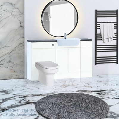 1500mm Set With Noir Gloss Worktop, BTW WC And Cistern, 1TH S/R Basin - Lucente Matt White Price Comparisons | Compare The Build
