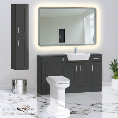 1500mm Set With Noir Gloss Worktop, BTW WC And Cistern, 1TH S/R Basin - Oxford Matt Anthracite Price Comparisons | Compare The Build