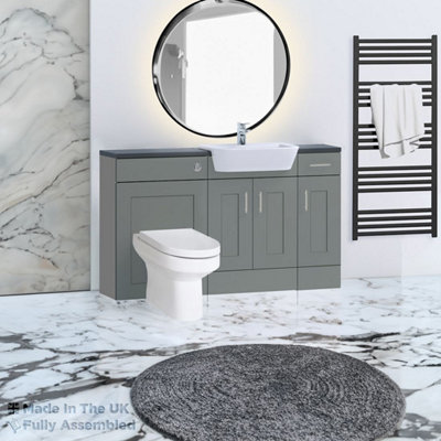 1500mm Set With Noir Gloss Worktop, BTW WC And Cistern, 1TH S/R Basin - Oxford Matt Dust Grey Price Comparisons | Compare The Build