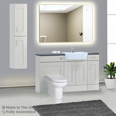 1500mm Set With Noir Gloss Worktop, BTW WC And Cistern, 1TH S/R Basin - Oxford Matt Light Grey Price Comparisons | Compare The Build