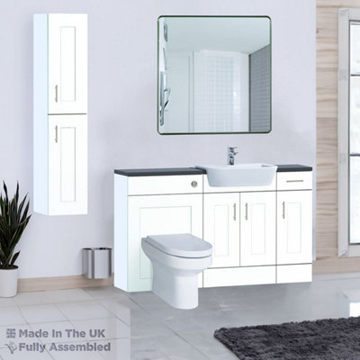 1500mm Set With Noir Gloss Worktop, BTW WC And Cistern, 1TH S/R Basin - Oxford Matt White Price Comparisons | Compare The Build