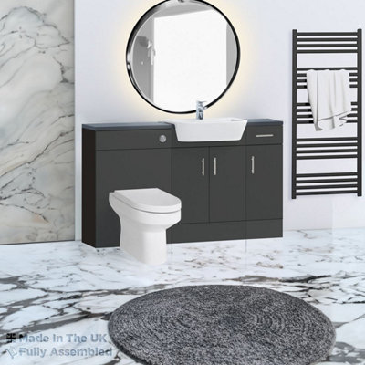 1500mm Set With Noir Gloss Worktop, BTW WC And Cistern, 1TH S/R Basin - Vivo Gloss Anthracite Price Comparisons | Compare The Build