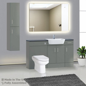 1500mm Set With Noir Gloss Worktop, BTW WC And Cistern, 1TH S/R Basin - Vivo Gloss Dust Grey