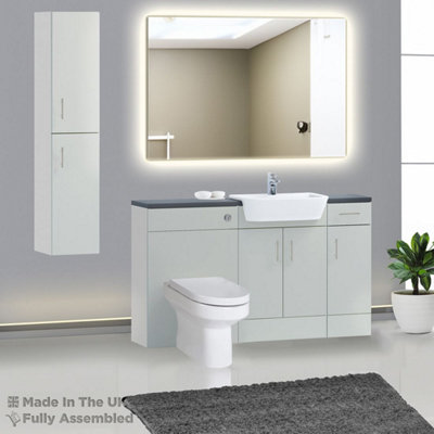 1500mm Set With Noir Gloss Worktop, BTW WC And Cistern, 1TH S/R Basin - Vivo Gloss Light Grey Price Comparisons | Compare The Build