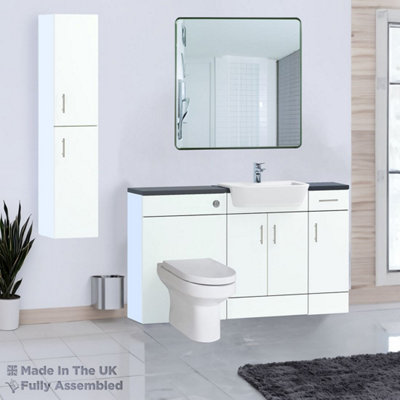 1500mm Set With Noir Gloss Worktop, BTW WC And Cistern, 1TH S/R Basin - Vivo Gloss White Price Comparisons | Compare The Build